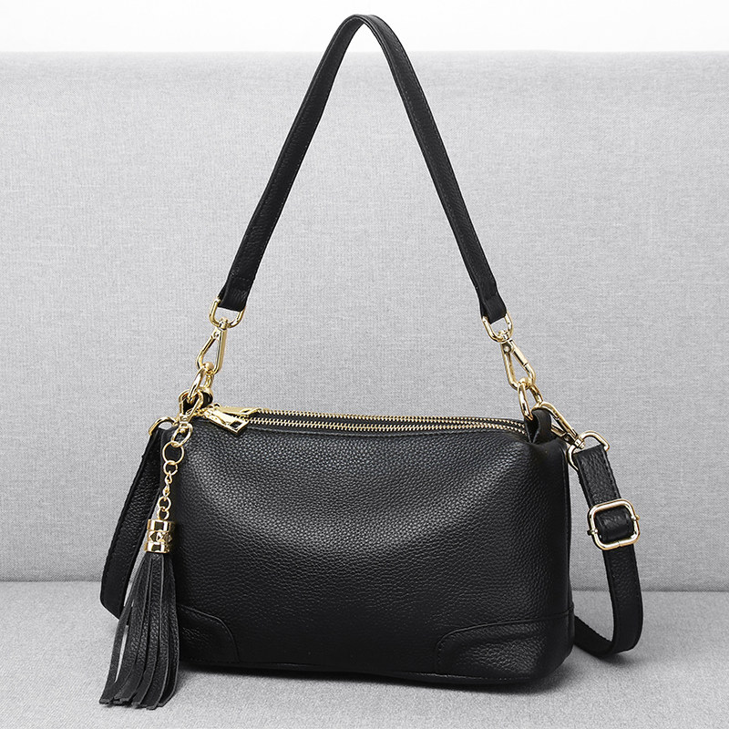 新款头层牛皮小斜挎包真皮多拉链通勤女包百搭流苏时尚单肩妈妈包
