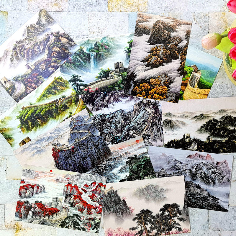 工笔长城绘画临摹卡明信片装饰卡片相框内芯中国风水墨画多尺寸