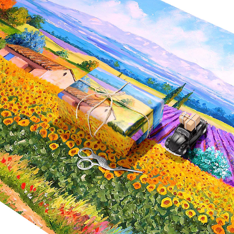 선물 포장지 프랑스 목가적 인 라벤더 풍경 유화 A3 + 수제 선물 맞춤형 강한 무광택 종이