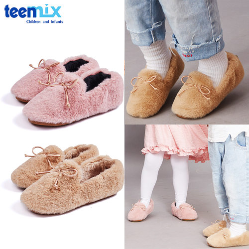 天美意儿童棉拖鞋包跟男拖女童宝宝室内家居鞋秋冬防滑毛毛鞋冬季