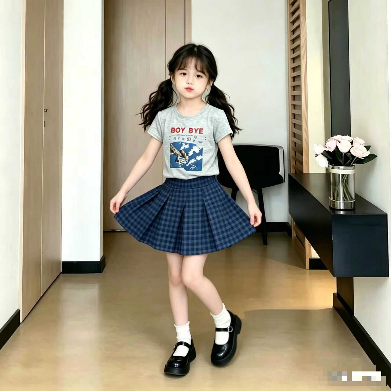 千鸟格半身裙毛呢a字短裙女高腰显瘦百褶裙2026秋冬季小个子伞裙