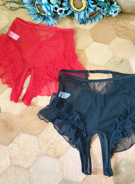 wolfmis欧美免脱开叉开裆裤蕾丝香艳半透黑色红色性感开档内裤女