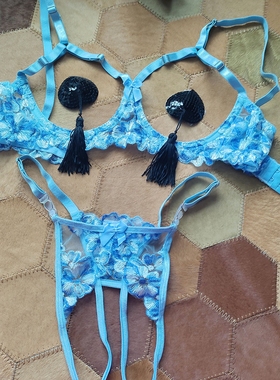 樱花缘蓝色性感内衣女小胸聚拢蓝蕾丝文胸套装纯欲风免脱火辣胸罩