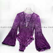 飘逸前中深V有暗扣连体衣 喇叭袖 新沃芙蜜wolfmis性感蕾丝薄款 四季