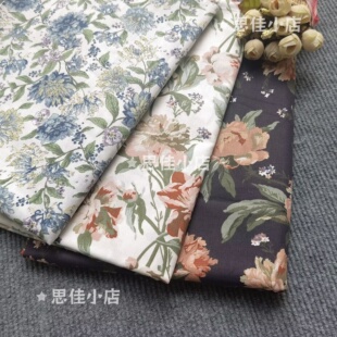 手工diy包包布料 全棉床品服装 法式 复古风花卉40支纯棉斜纹棉面料