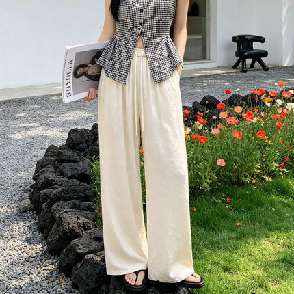 2026新款棉绸阔腿裤女夏季薄款大码显瘦提花长裤白色垂感休闲裤子