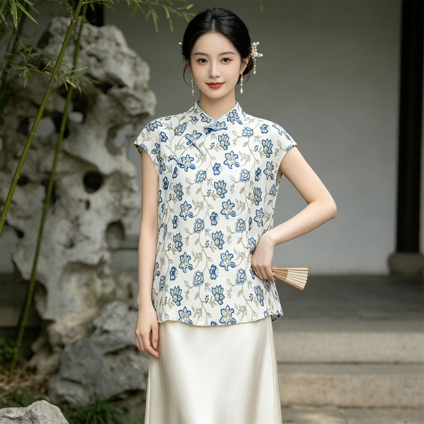 夏季轻薄款棉绸无袖新中式国风上衣盘扣马甲背心大码夏天女装衬衫图片