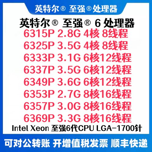 Intel 6315P 6325P 6333P 6337P 6349P 6353P 6357P 6369P CPU