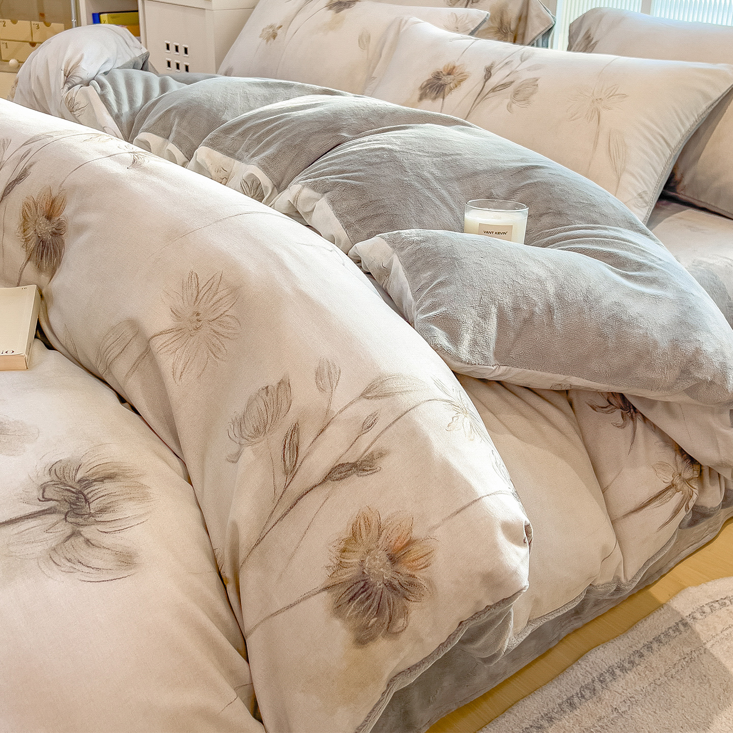 A面全棉磨毛B面牛奶绒被套