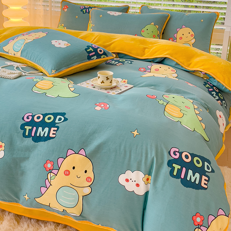 A类儿童纯棉加绒被套单件冬季ab面一面全棉单面珊瑚牛奶绒单被罩.