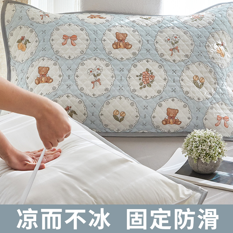 2025新款冰丝枕巾绑带款可固定凉感枕头巾家用防头油夏凉垫巾2025