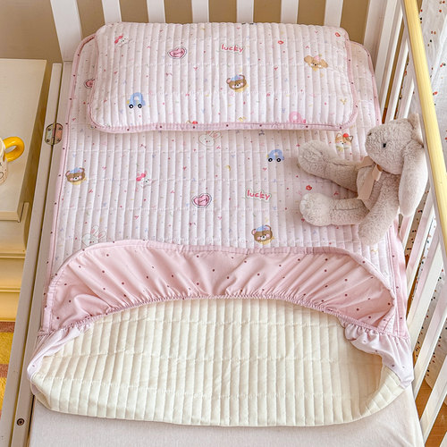 a类新生婴儿纯棉床笠四季通用宝宝拼接床专用夹棉床单儿童床床盖 - 封面