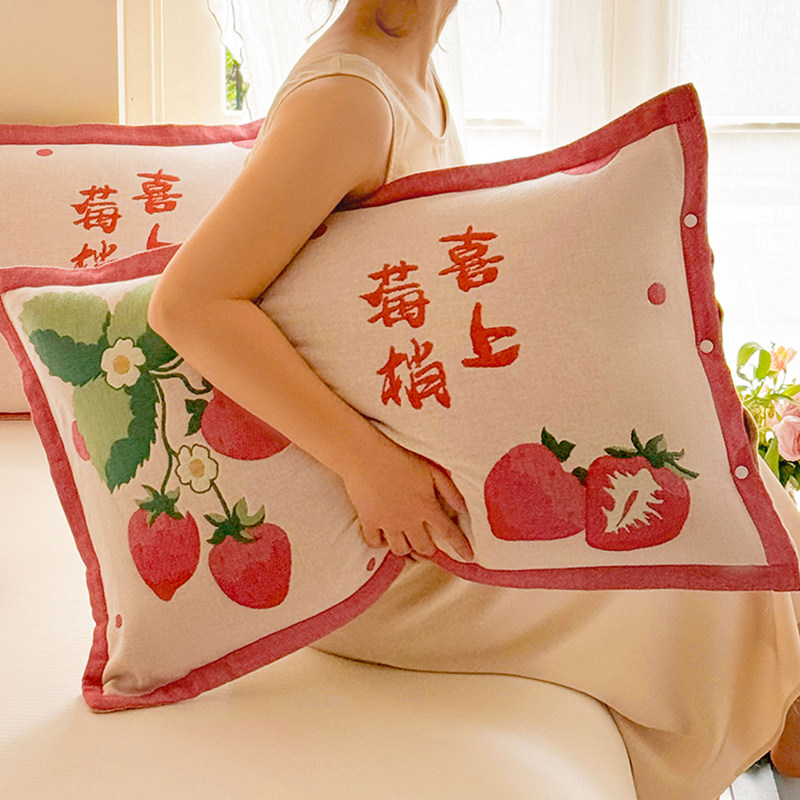 纯棉纱布枕套一对装成人家用加厚全棉枕头套单个枕芯内胆套防头油