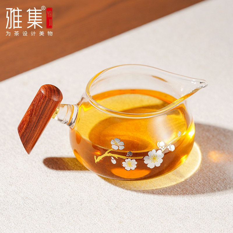 雅集耐热玻璃木把公道杯图片