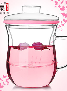 雅集透明玻璃带盖办公过滤窈窕杯