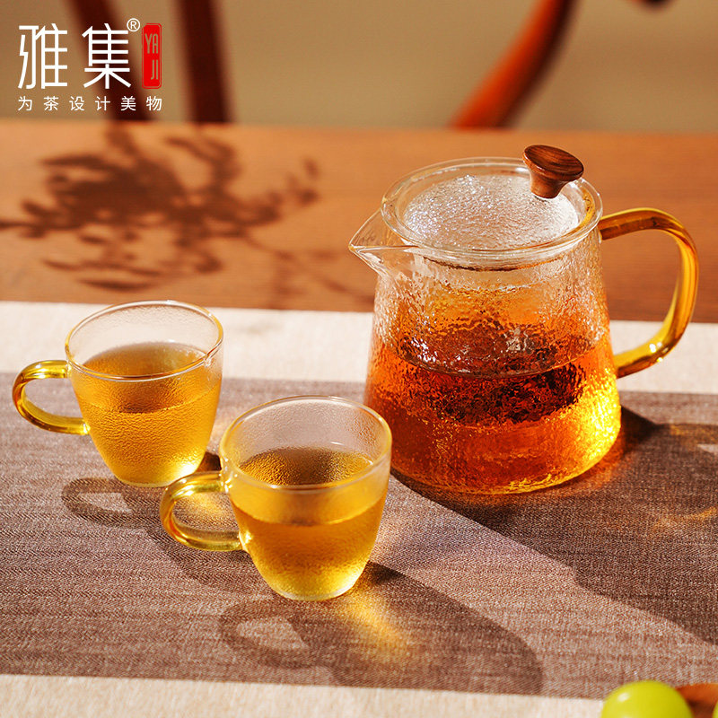 雅集泡茶壶养家用焖茶壶生玻璃煮茶壶耐热茶水分离办公室锤纹套装