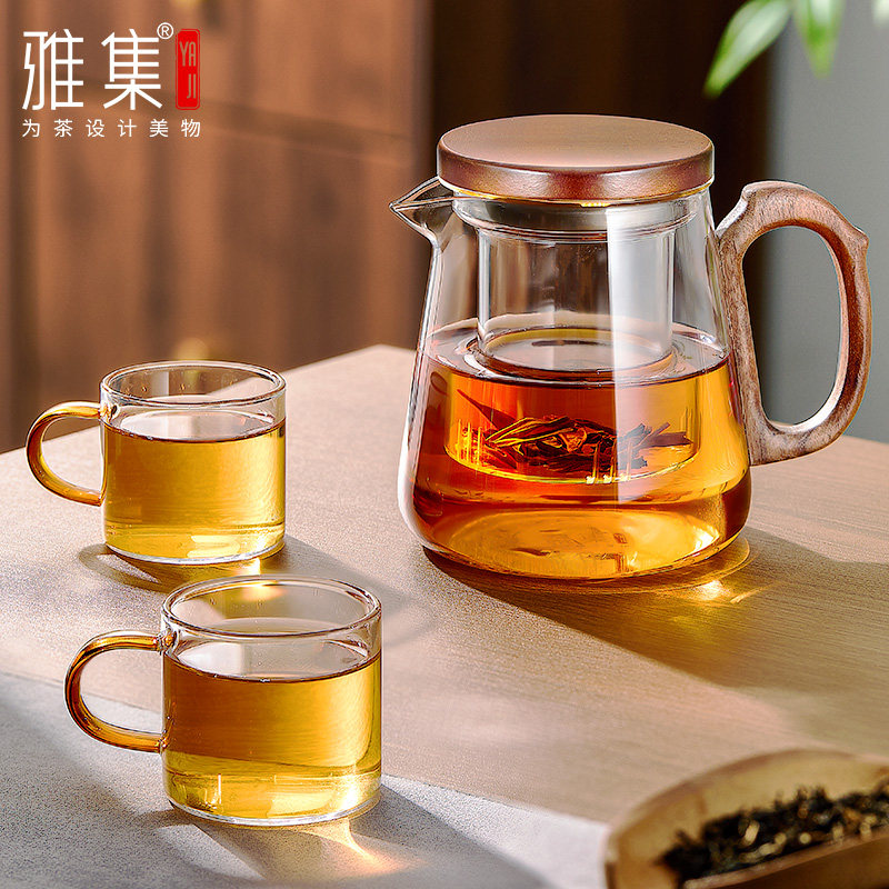 雅集茶水分离璃山壶木盖龙形把手图片