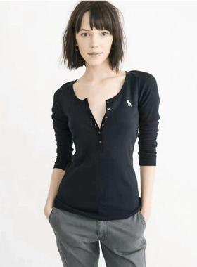 af亨利女长袖t恤美国圆领T纯棉小鹿秋季上衣修身靓酷女装罗纹纽扣