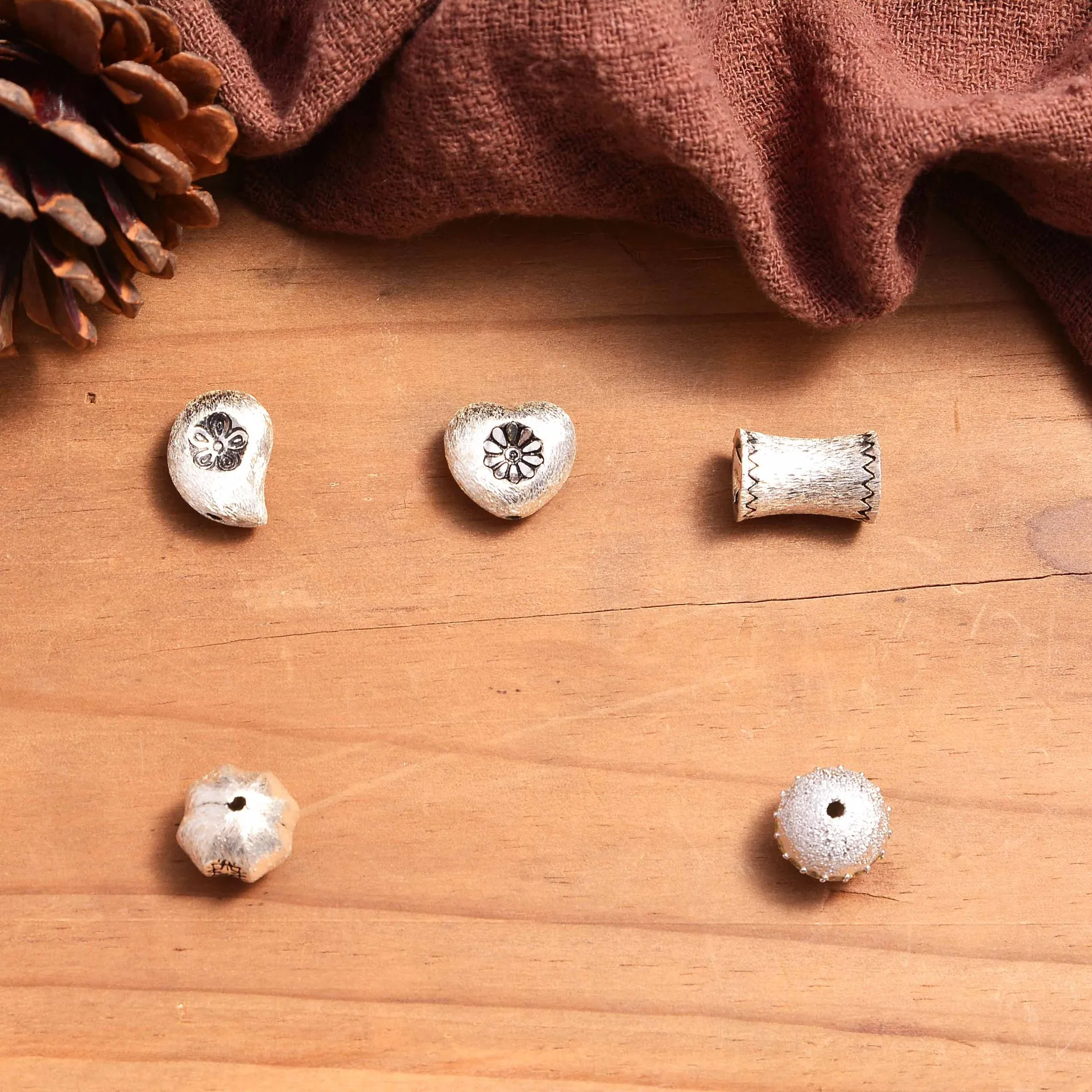 S925纯银diy配件泰国拉丝手工银 磨砂亚光泰银复古串珠材料