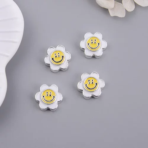 S925纯银彩色滴胶花朵笑脸隔珠 韩版ins小清新奶油胶DIY手串配件