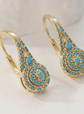 Bohemia Blue Turquoise Drop Earrings for Women Gold Color
