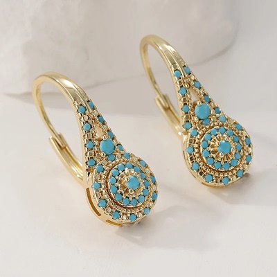 Bohemia Blue Turquoise Drop Earrings for Women Gold Color