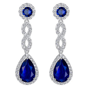 Classic Water Drop Earrings Sapphire Blue Long Earrings