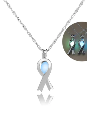 Simple Hollow Ribbon luminous stone necklaces Breast Cancer