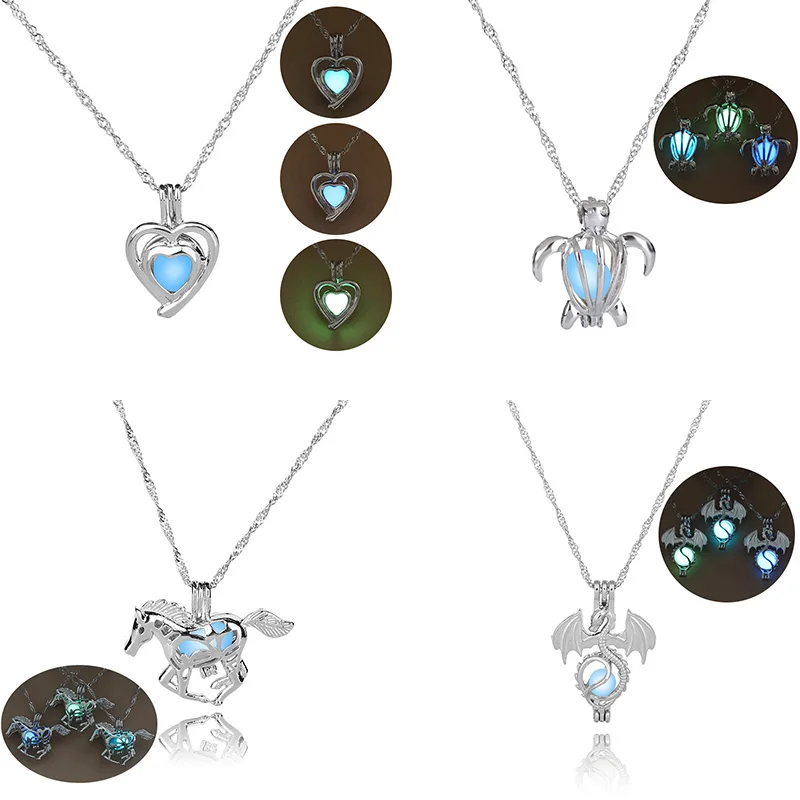 3 Colors Fashion Glowing Necklace Set For Women Heart Skull