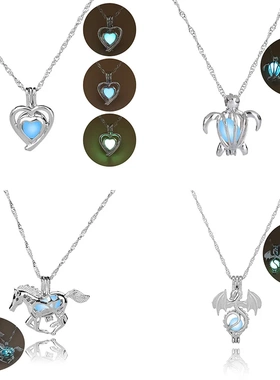 3 Colors Fashion Glowing Necklace Set For Women Heart Skull