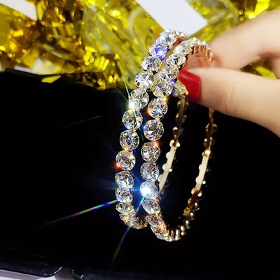 Big Hoop Earrings Full with Round Cubic Zirconia Sparkling