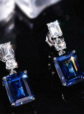 Best-selling Rectangular Earrings Blue Contrast Color