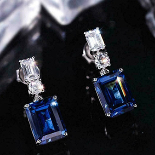 Best-selling Rectangular Earrings Blue Contrast Color