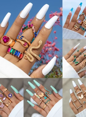 Colorful Crystal Snake Shape Ring Set For Women Fashion