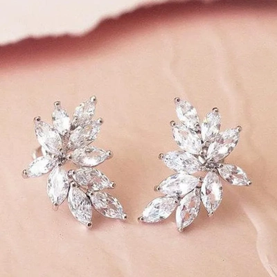 Chic Leaf Stud Earrings with AAA Marquise Cubic Zirconia