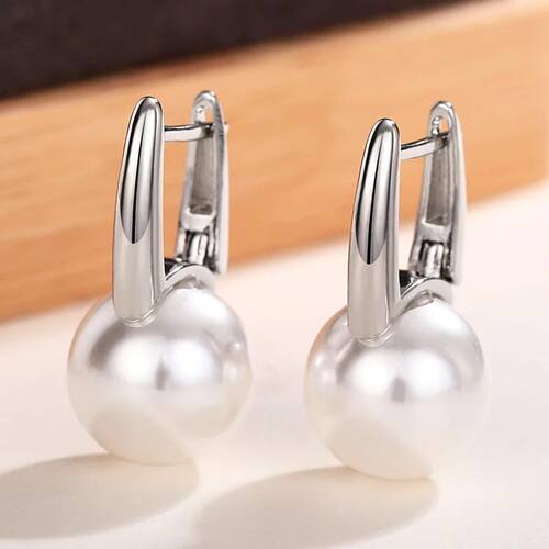 Minimalist Simulated Pearl Earrings for Lady Silver Color