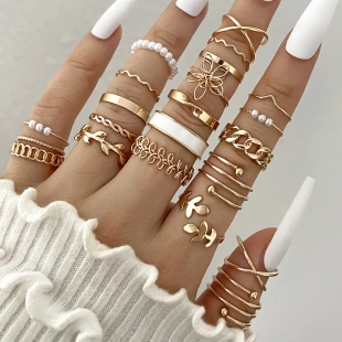 Boho Geometric Knuckle Rings Set For Women Artificial Pearl