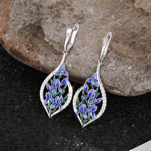 Charming Blue Flowers Drop Earrings for Women Luxury Inlaid