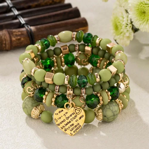 4Pcs/set Boho Ethnic Heart Beaded Bracelet Set For Women