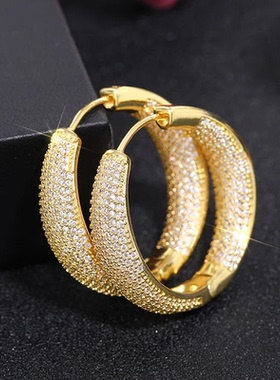 Bling Bling Hoop Earrings Silver Color/Gold Color Full CZ