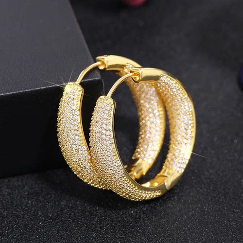 Bling Bling Hoop Earrings Silver Color/Gold Color Full CZ