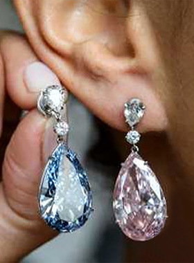 Earrings Temperament Pink Diamond Pear-shaped Water Drop