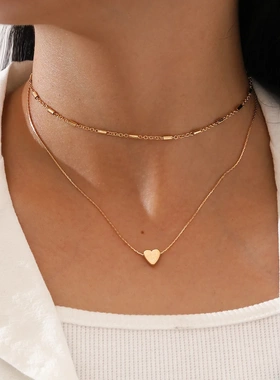 2Pcs Fashion Simple Heart Pendant Necklace For Women Gold &