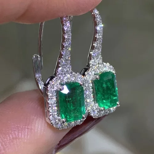 Gorgeous Green Cubic Zirconia Women Earrings Silver Color