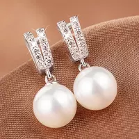 Luxury CZ Imitation Pearl Earrings for Women Silver Color thumbnail 7