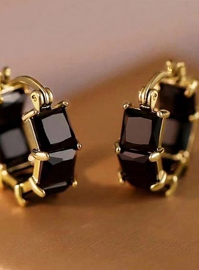 Princess Square White/Black CZ Hoop Earrings for Women