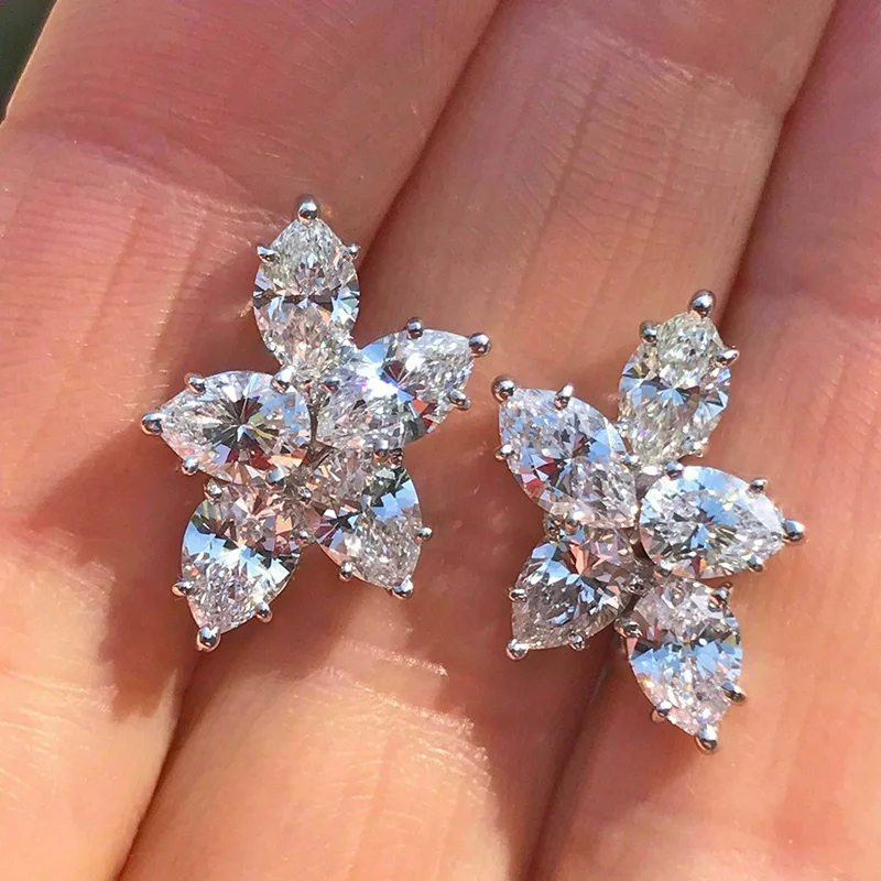 Delicate Cubic Zirconia Stud Earrings for Female Flower