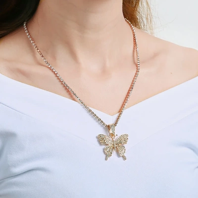 New Butterfly Pendant Statment Necklace Rhinestone Chain