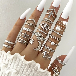 Silver Color Geometric Knuckle Rings Set For Women Eye