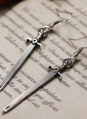 Jewelry European Medieval Gothic Long Sword Earring Cat